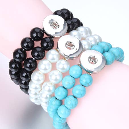Bracelet - Élastique - Noir ou Blanc - Bijoux à pression pour la vente par Say It in A Snap Jewelry