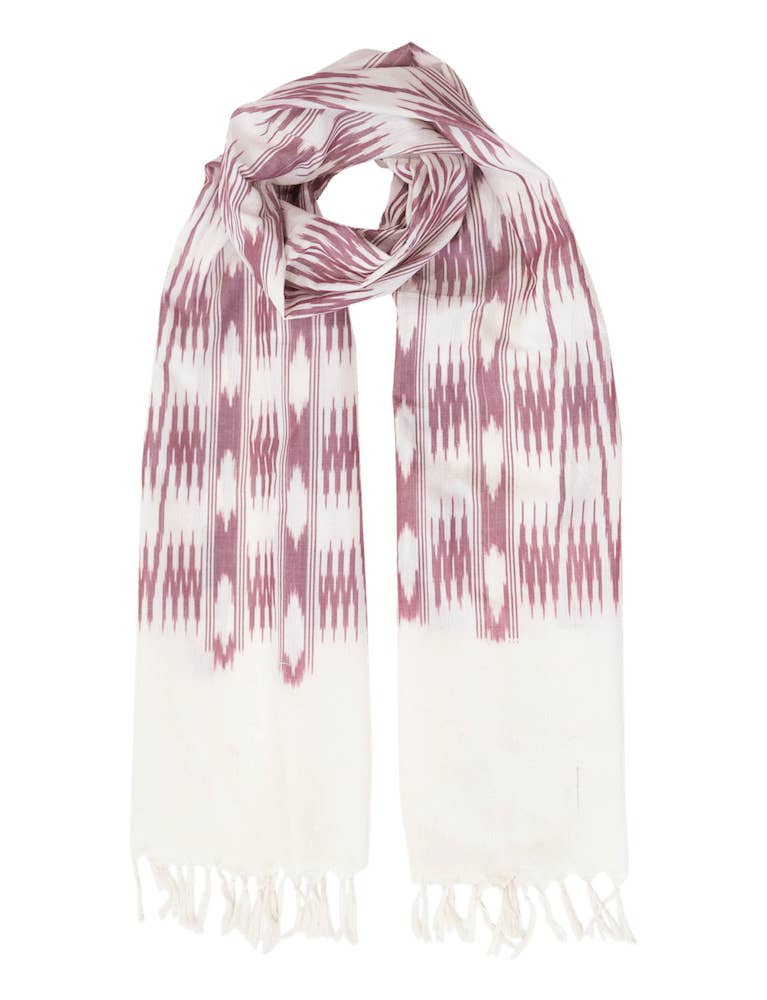 Passion Lilie - Wholesale Scarf - Women's - Cream and Pink Banded Stripes Cotton Scarf