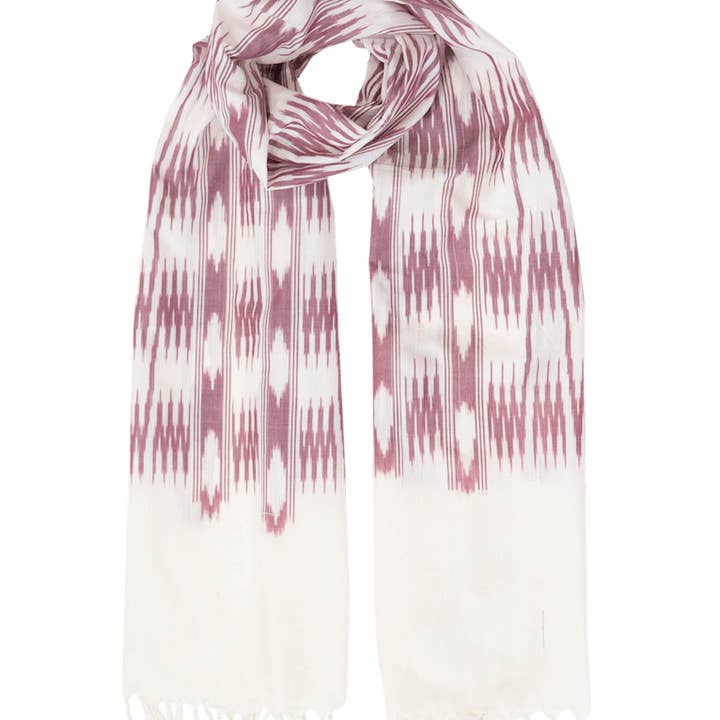 Passion Lilie - Wholesale Scarf - Women's - Cream and Pink Banded Stripes Cotton Scarf0