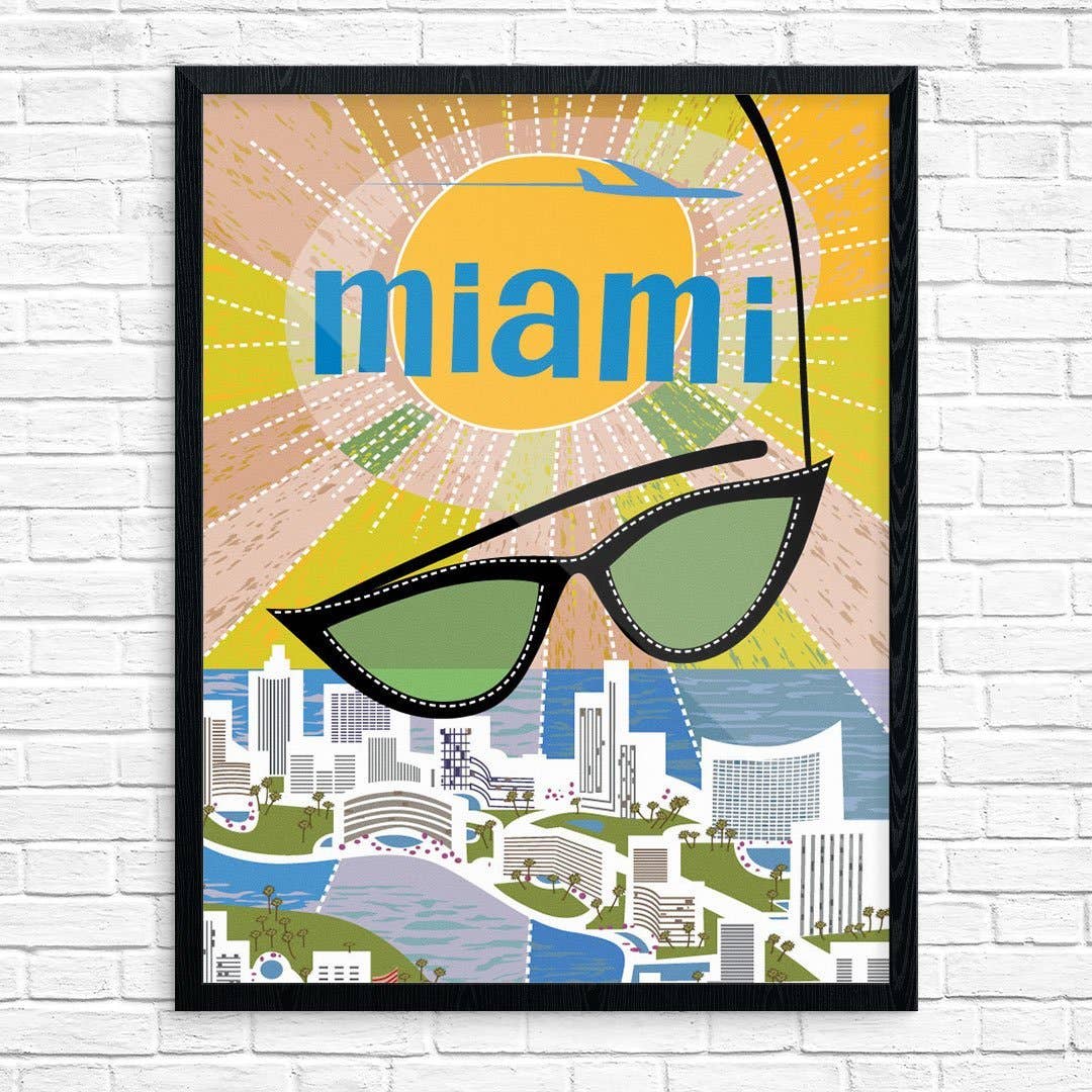 Fridgedoor - Vente Carte de vœux classique - Miami Beach Florida Lunettes de soleil de voyage Voiture de salutation de 5 po x 7"0