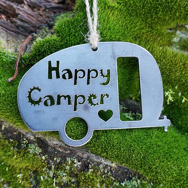 Happy Camper CannedHam Ornament Recycled Sustainable Steel for wholesale by BE Creations & Designs, Inc.