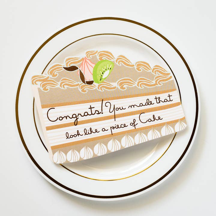 Congrats! Piece Of Cake Die Cut Greeting Card for wholesale by ILOOTPAPERIE