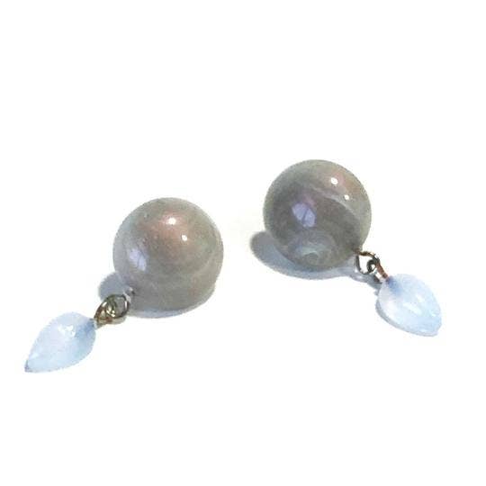 Leetie Lovendale - Wholesale Dangle Earrings - Marbled Grey Button & Blue Opal Drop Earrings5