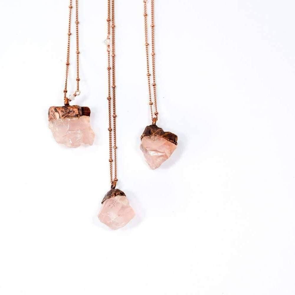 HAWKHOUSE - Wholesale Pendant/Charm Necklace - Rose Quartz Crystal Necklace - Copper Satellite Chain2