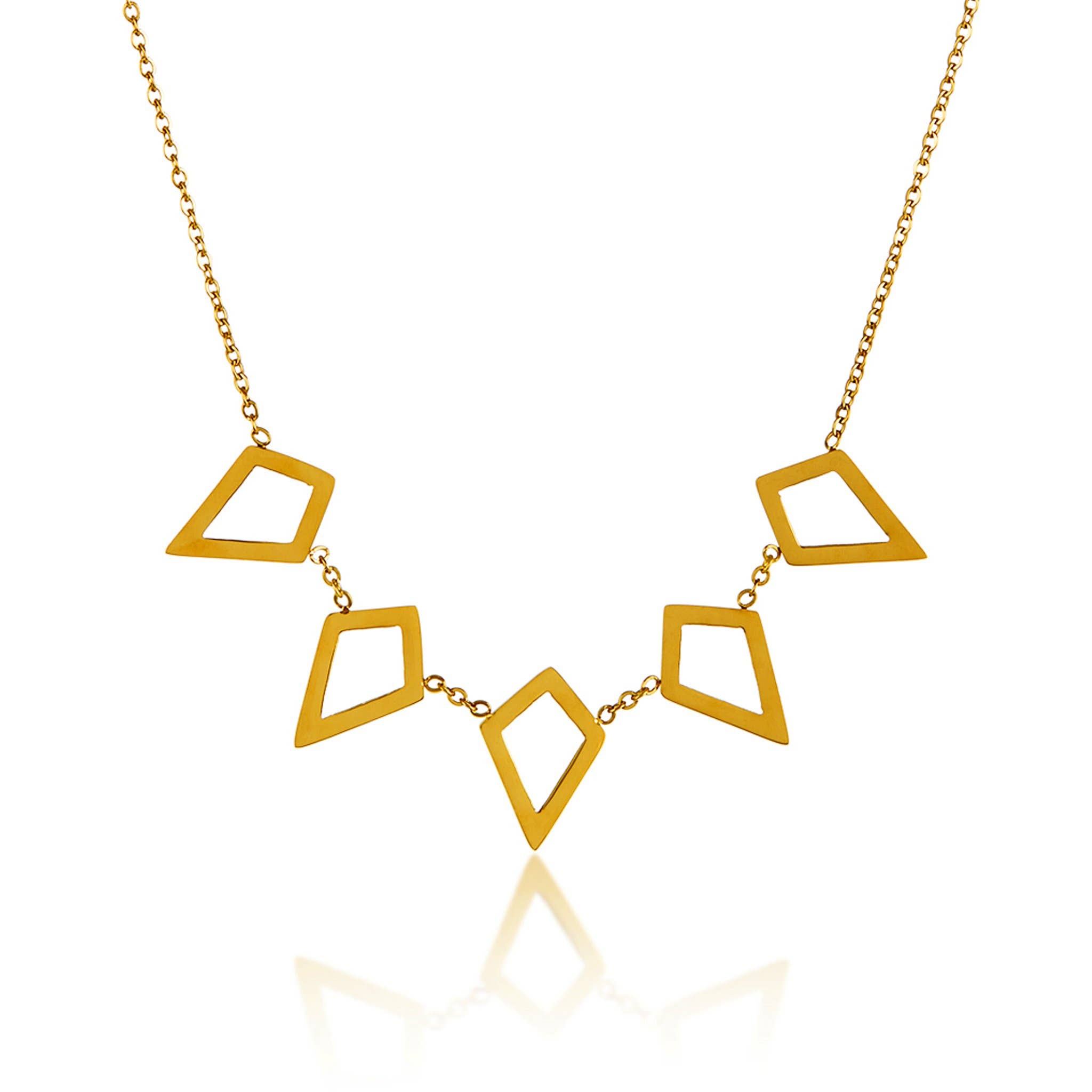 West Coast Jewelry - Wholesale Pendant/Charm Necklace - Gold Plated Stainless Steel Linked Diamond Shapes Necklace0