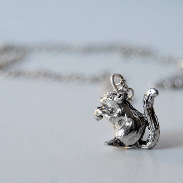 Enchanted Leaves - Wholesale Pendant/Charm Necklace - 18" Silver Squirrel Necklace