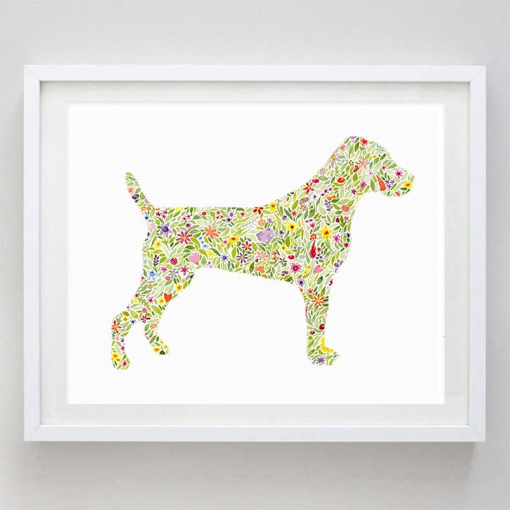 Imprimé aquarelle floral Jack Russell Terrier pour la vente par Carly Rae Studio