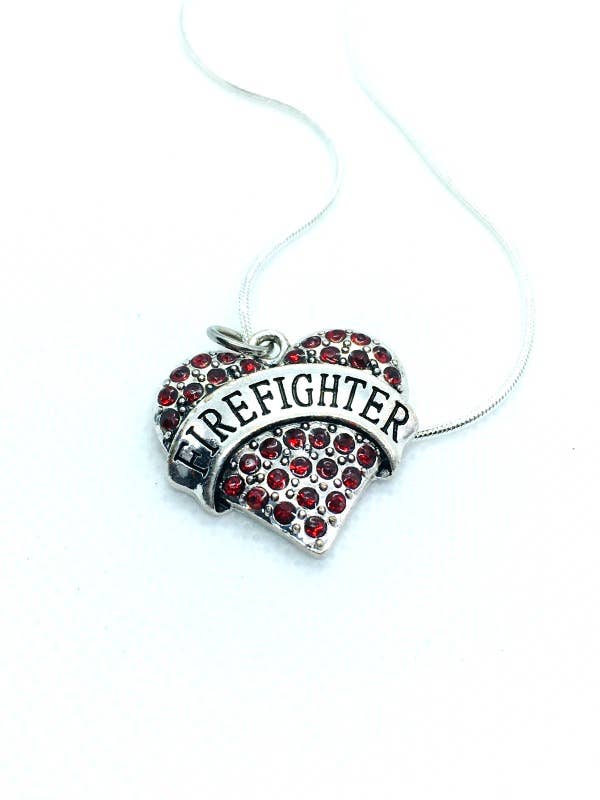 Firefighter Heart Crystal Bling necklace, Mothers day gift for wholesale by Me and My Sweet Pea