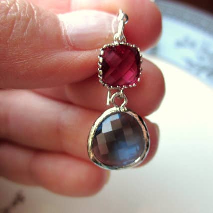 Laalee Jewelry – Engroshandel Hængeøreringe og creoløreringe – Blå Safir Navy Øreringe Fuchsia Pink