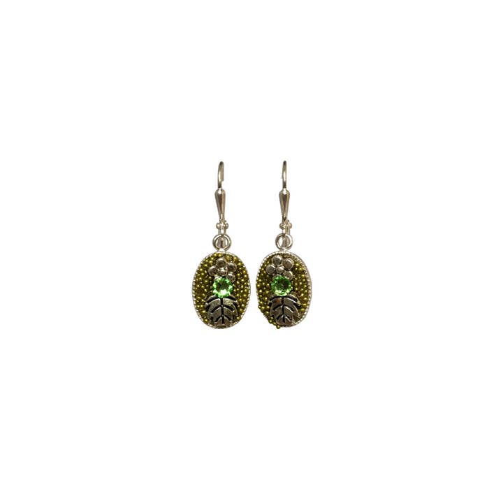 Moss Flower and Leaf Microbead Earrings for wholesale by Nancy Neill Designs