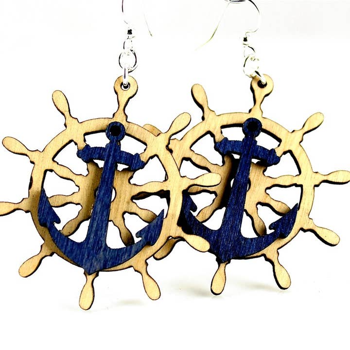 Anchor and Boat Wheel Earring for wholesale by Green Tree Jewelry