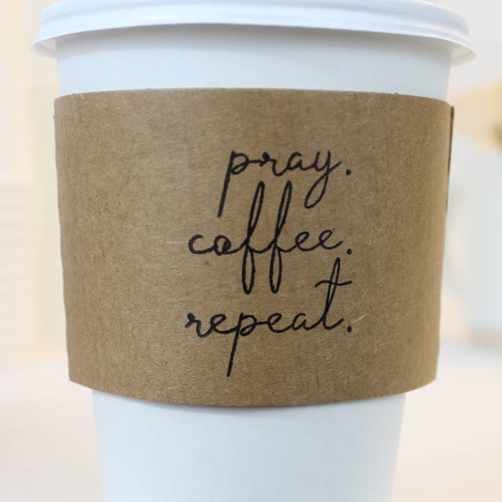 Pray. Coffee. Repeat. Coffee Sleeves for wholesale by Tulle and Twig