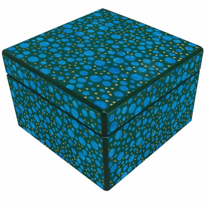 Boîte à miroir peinte à l'envers, bleu/vert, boîte à bijoux, cadeau pour la vente par Arcadia Home