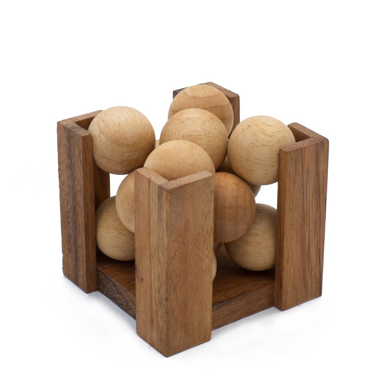 wooden puzzle with ball inside
