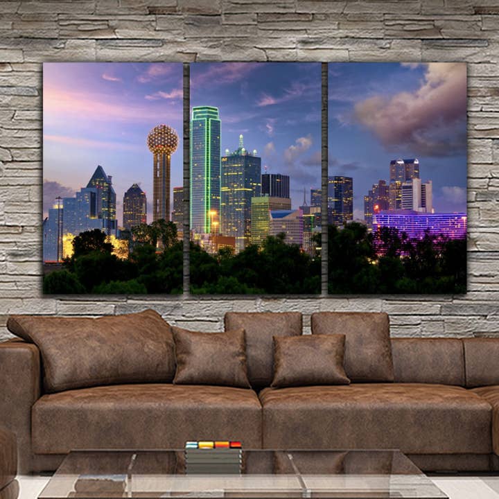 64 „x 36" Dallas Skyline lærred vægkunst for engroshandel hos HolyCowCanvas