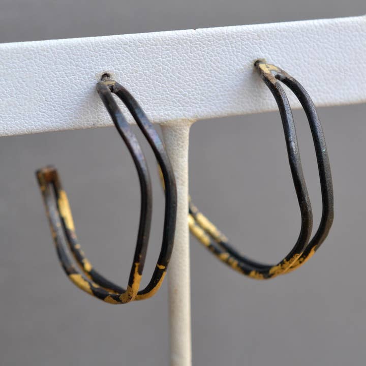 Small Wavey Steel & Gold Hoops for wholesale by Metamorphosis Metals