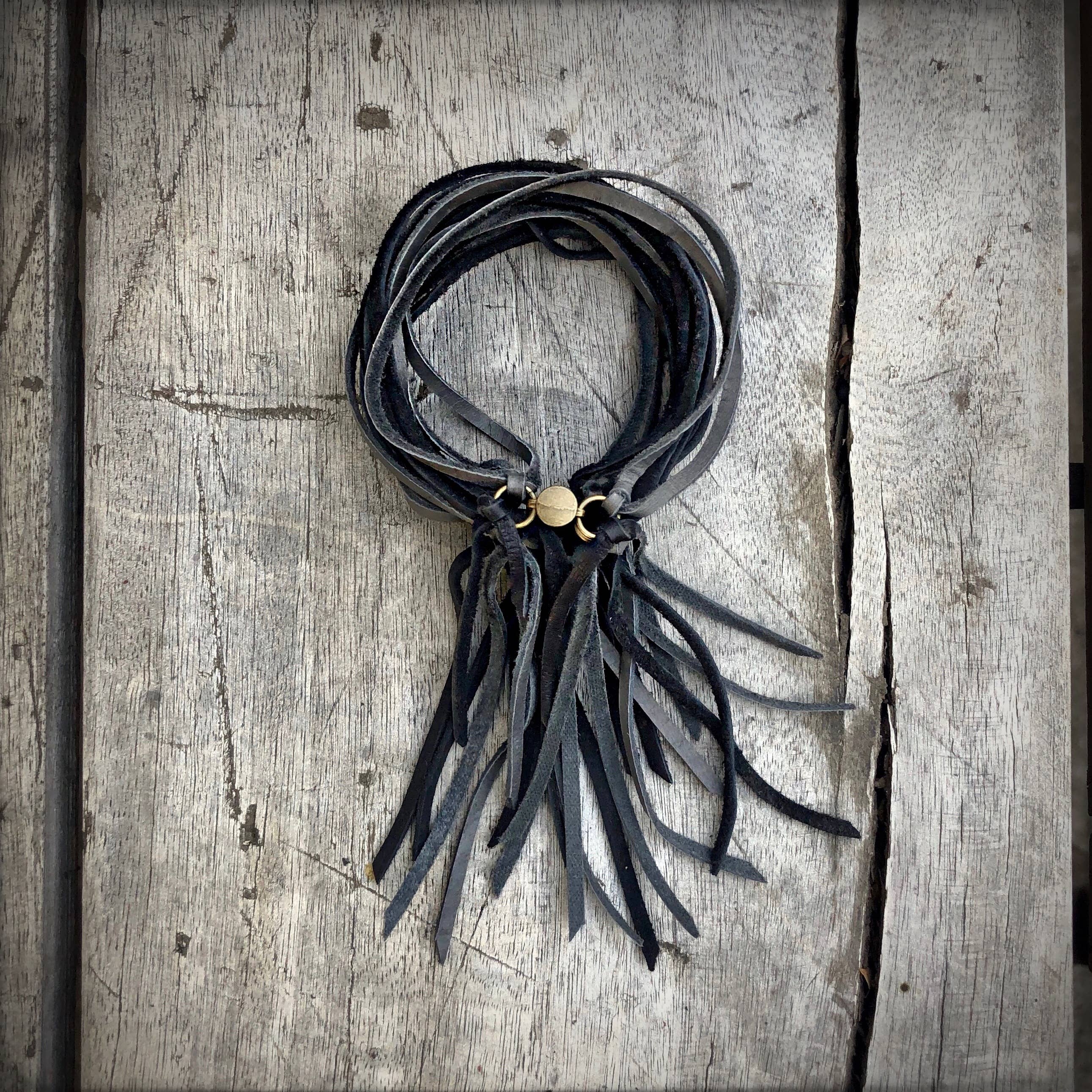 ASTALI - Wholesale Cuff Bracelet - Leather Biker Cuff - Charcoal & Black, Multi-Strand Bracelet3