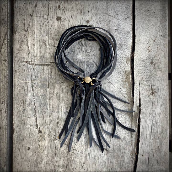 ASTALI - Wholesale Cuff Bracelet - Leather Biker Cuff - Charcoal & Black, Multi-Strand Bracelet3