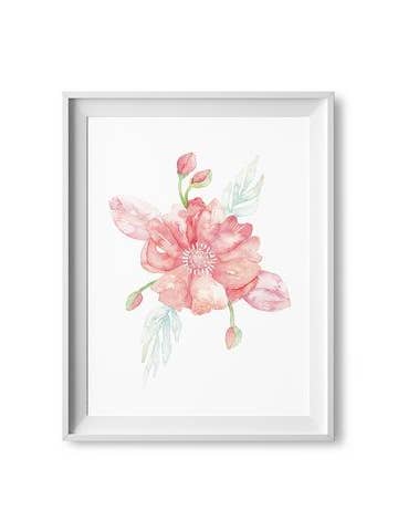 8 „x 10" Rosenrød Blomstret Akvarel Print for engroshandel hos Lilac Paperie