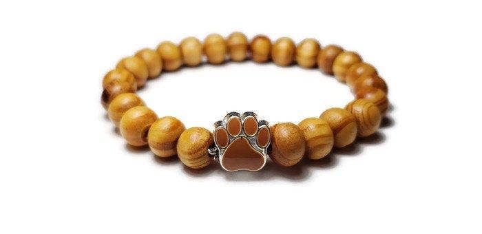Foxfire Stones - Wholesale Beaded Bracelet - Yellow - Wooden Paw Print Healing Stone Bracelet0