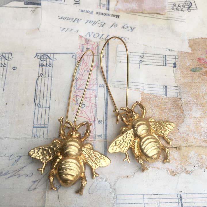 Red Truck Designs - Wholesale Dangle Earrings - Large Gold Bee Earrings Big Bumblebee Earrings Honeybee