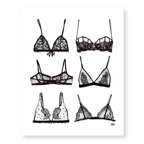 Bra Lingerie Illustration Art Print, 8x10 inch for wholesale by akrDesignStudio