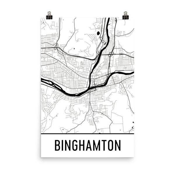 Binghamton NY Street karta affisch 8" x 10" för wholesale av Modern Map Art