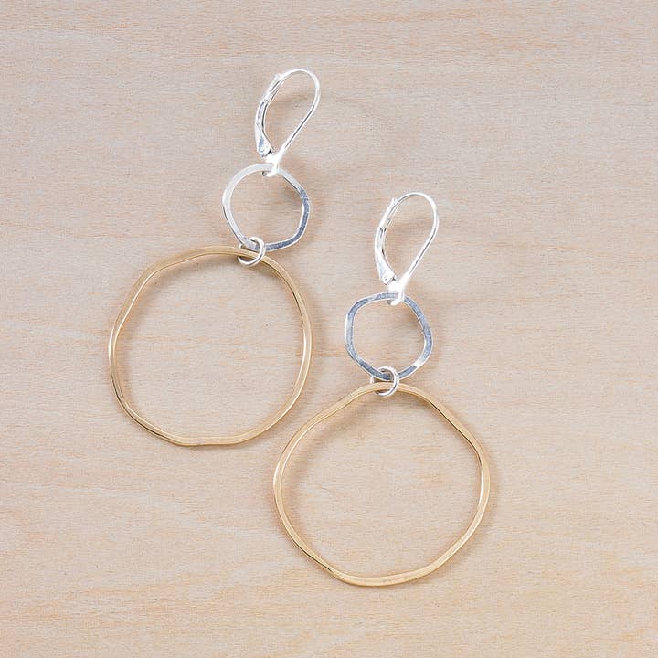 Freshie & Zero - Wholesale Dangle Earrings - Uplift Golden Organic Circles Mixed Metal Dangle Earrings3
