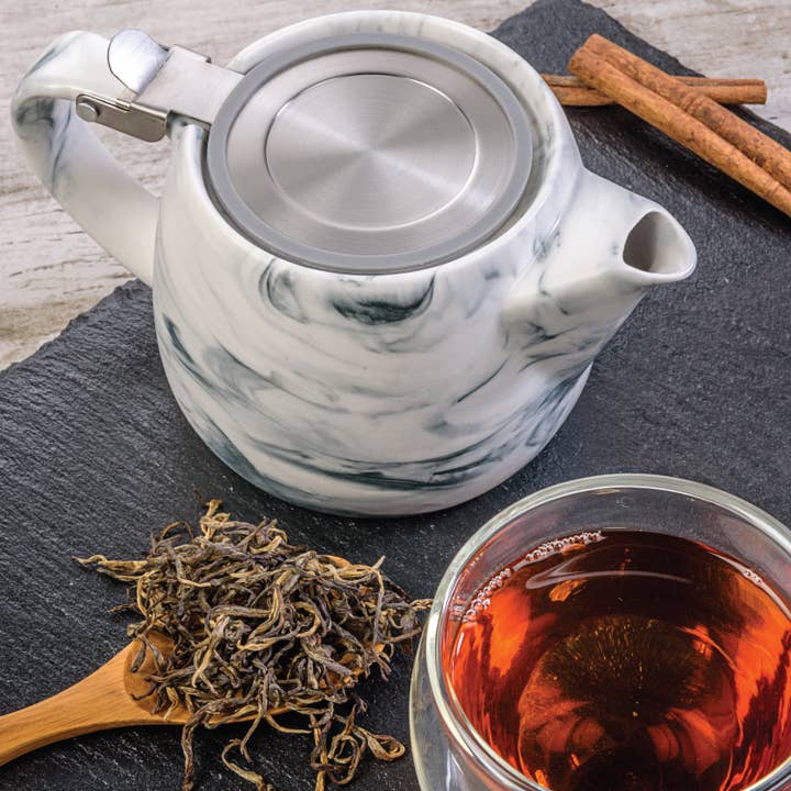 TEALYRA / LUXBE - Wholesale Tea Pot - Marble Porcelain Grey Teapot With Infuser 22oz