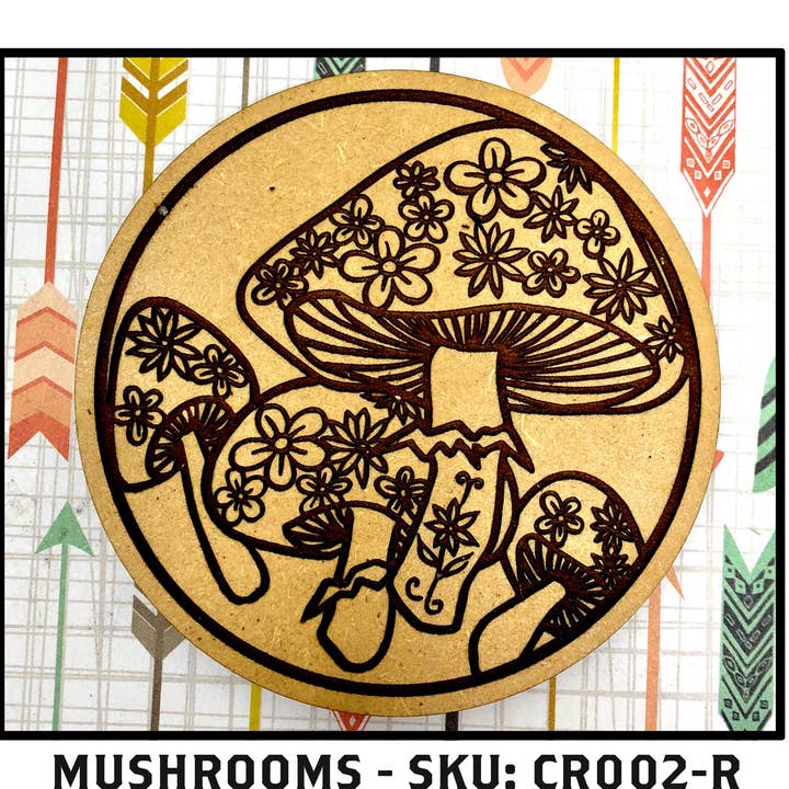 Drink Coaster - Retro Vintage Mushroom Art Design for wholesale by Insert Brand Here Shop