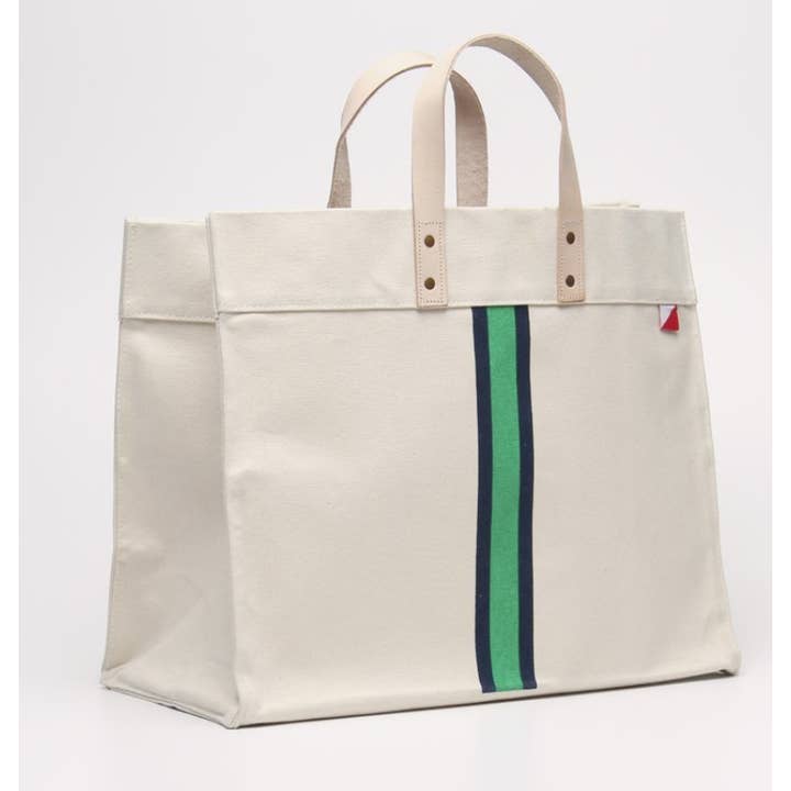 ShoreBags - Wholesale Tote Bag - Women's - Striped Box Heavy Canvas Tote Bag with Leather Handles