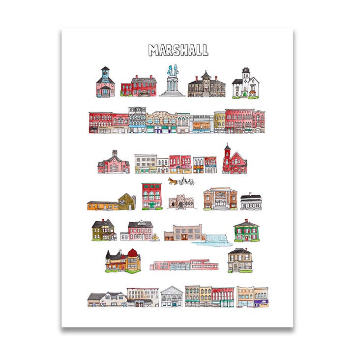 Impressão Marshall MI de 11 “x 14" por atacado de Jodi Lynn's Emporium of Doodles