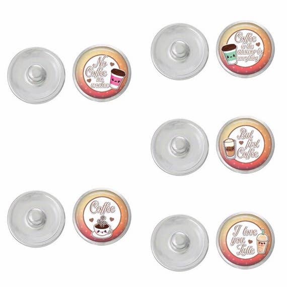 Coffee Themed Snap - Set of 5 for Snap jewelry for wholesale by Say It in A Snap Jewelry