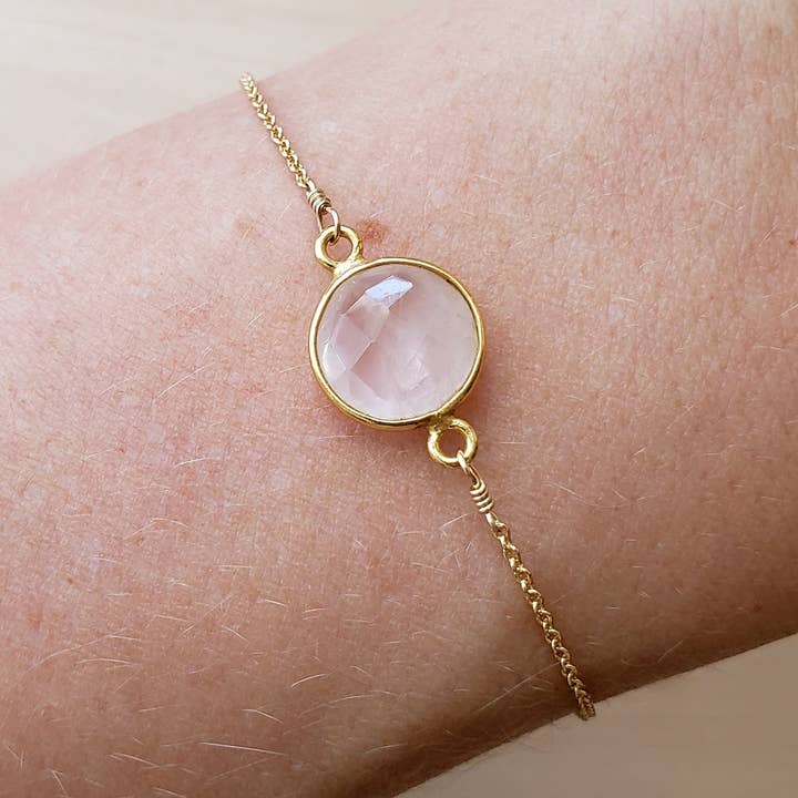 Corrente sólida - pulseira de pedra preciosa de quartzo rosa por atacado de MissElenious Jewelry