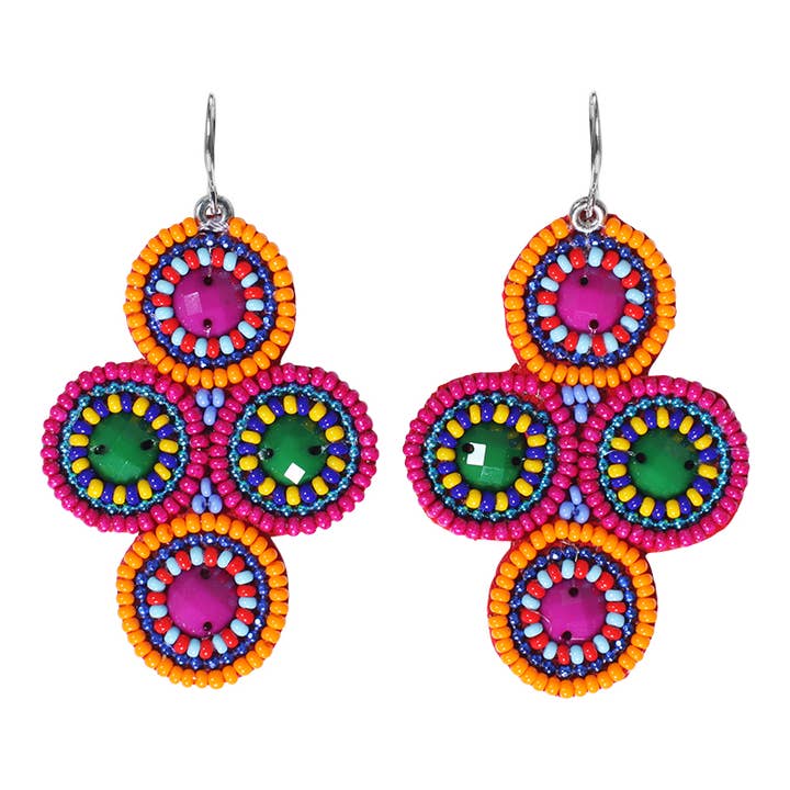 Seed Bead Earrings 4 Circles Czech beads in Multi-Color for wholesale by Erik & Mike