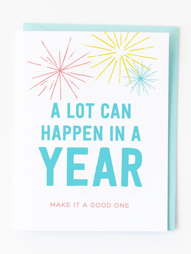 A Lot Can Happen in a Year birthday or New Year's card for wholesale by Graphic Anthology Greeting Cards