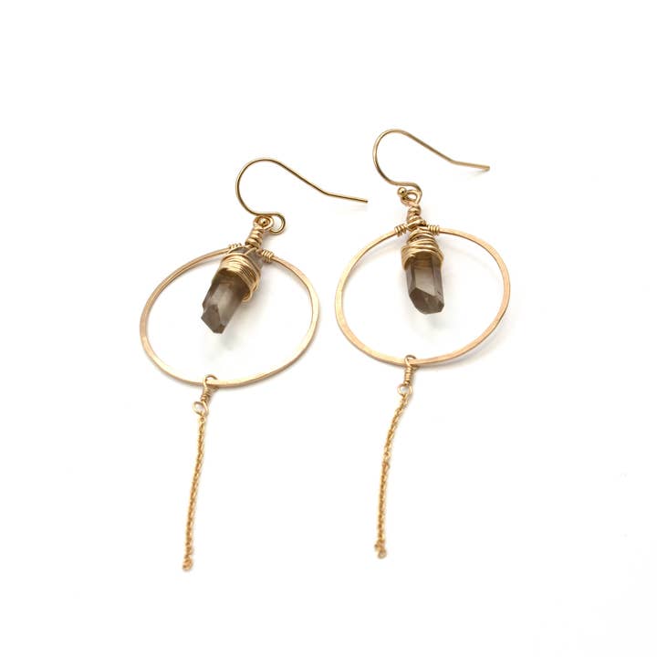 Crystal and Gold - Wholesale Dangle Earrings - Smoky Quartz Rain Earrings