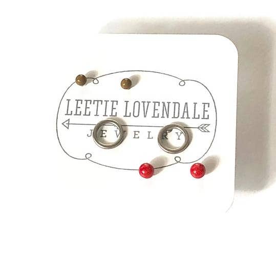Conjunto de brincos de prata vermelha e verde-oliva minúsculos Geo por atacado de Leetie Lovendale