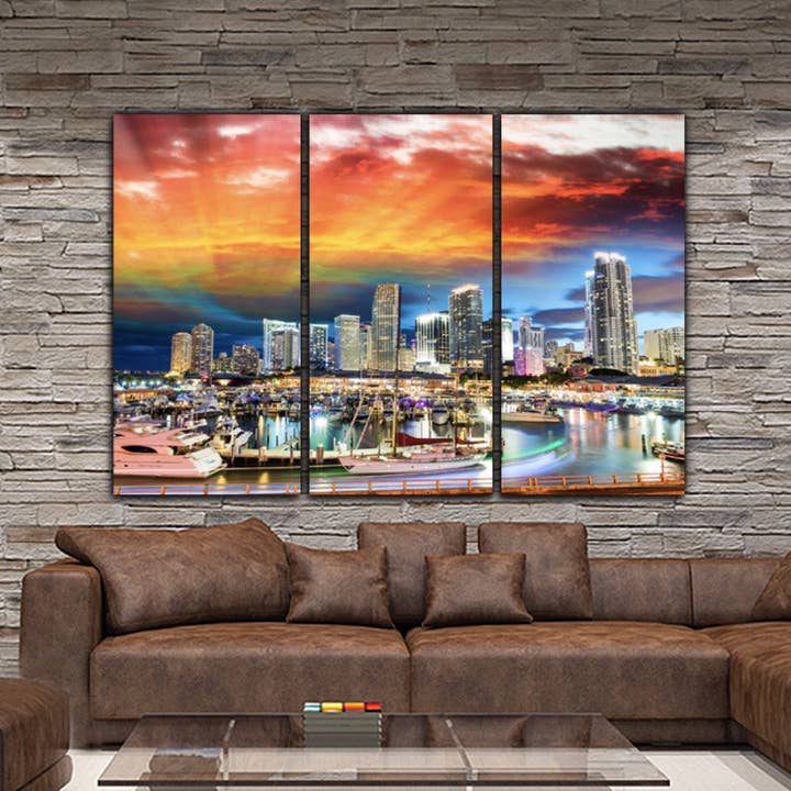52"x30" Miami Skyline Canvas Wall Art for wholesale by HolyCowCanvas