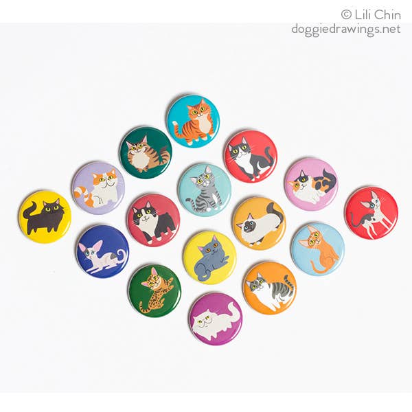 Lili Chin Art – wholesale Lapel pin/button – 30 Cat Buttons0