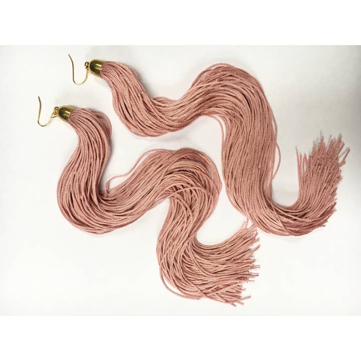Long Blush Fringe Tassel Earrings for wholesale by Odyssey & Oddities