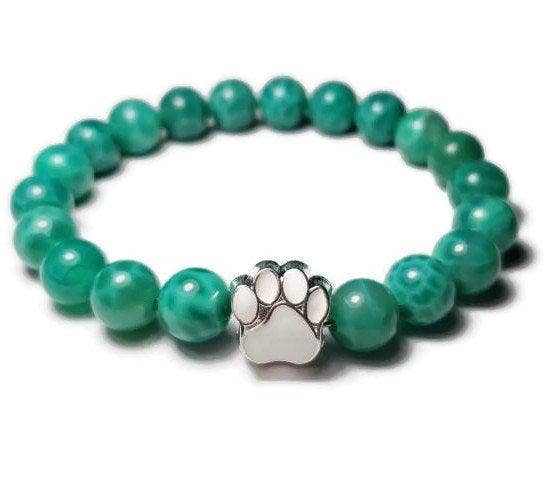 Foxfire Stones - Wholesale Beaded Bracelet - White - Peacock Agate Paw Print Healing Stone Bracelet0