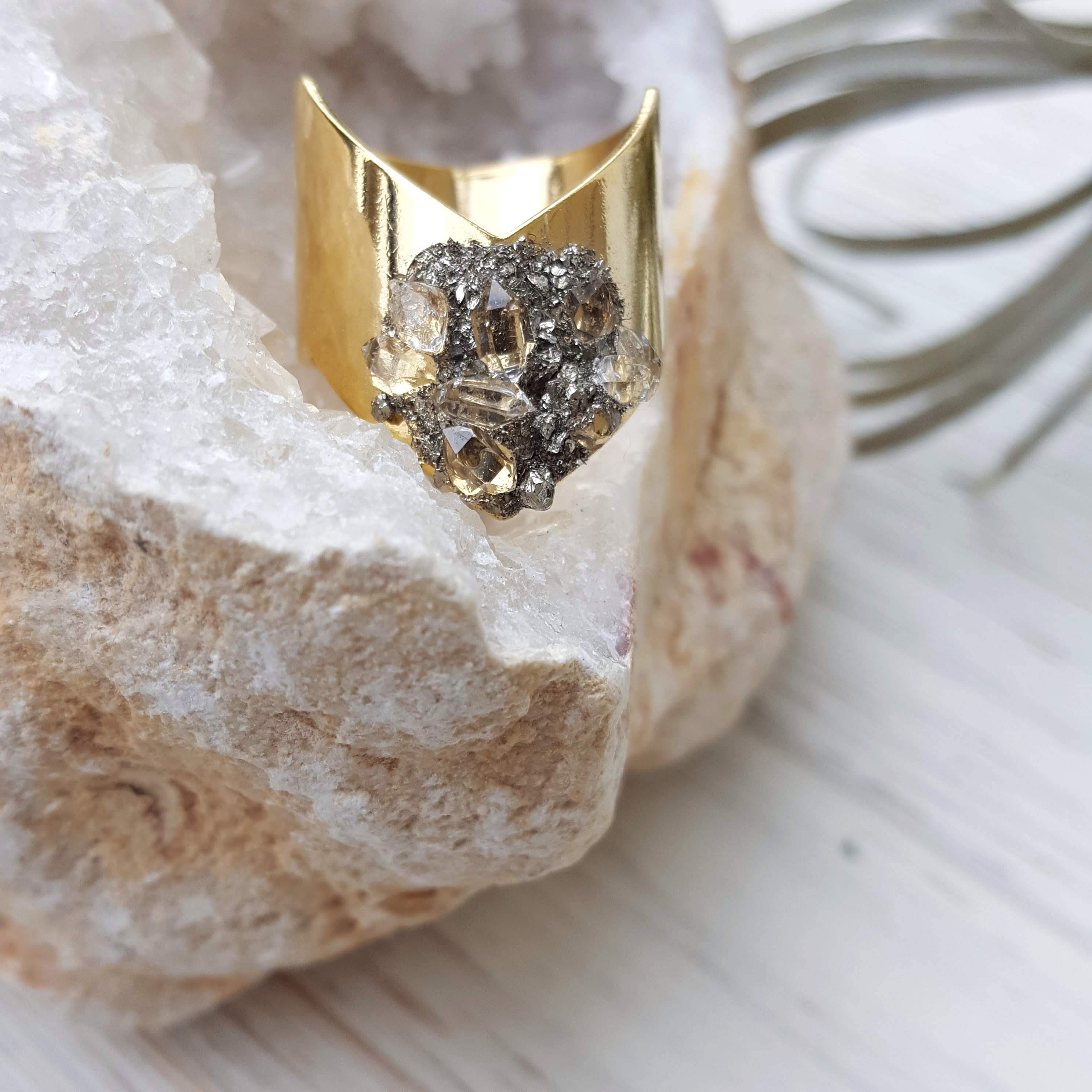 Dynamo - Wholesale Multi-Stone Ring - Jewelry, Luxury | Adjustable Gold Herkimer Diamond Ring