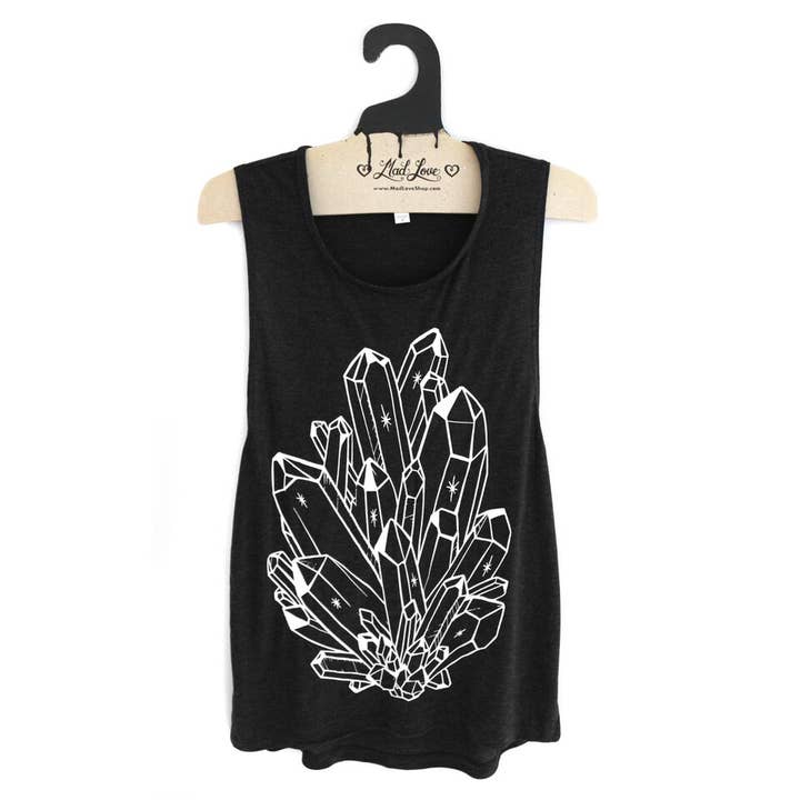 Tank Muscle Noir avec Imprimé Cristal pour la vente par Mad Love Shop