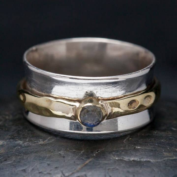 Simple Sterling & Brass Spinner Ring w/ Labradorite for wholesale by Baizaar