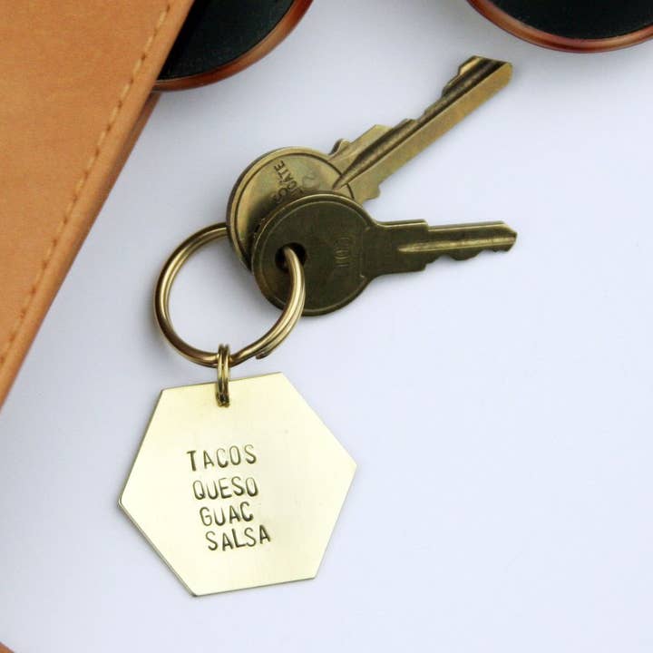 Tacos | Queso | Guac | Salsa - Stemplet Nøglering for engroshandel hos Peachtree Lane Co.