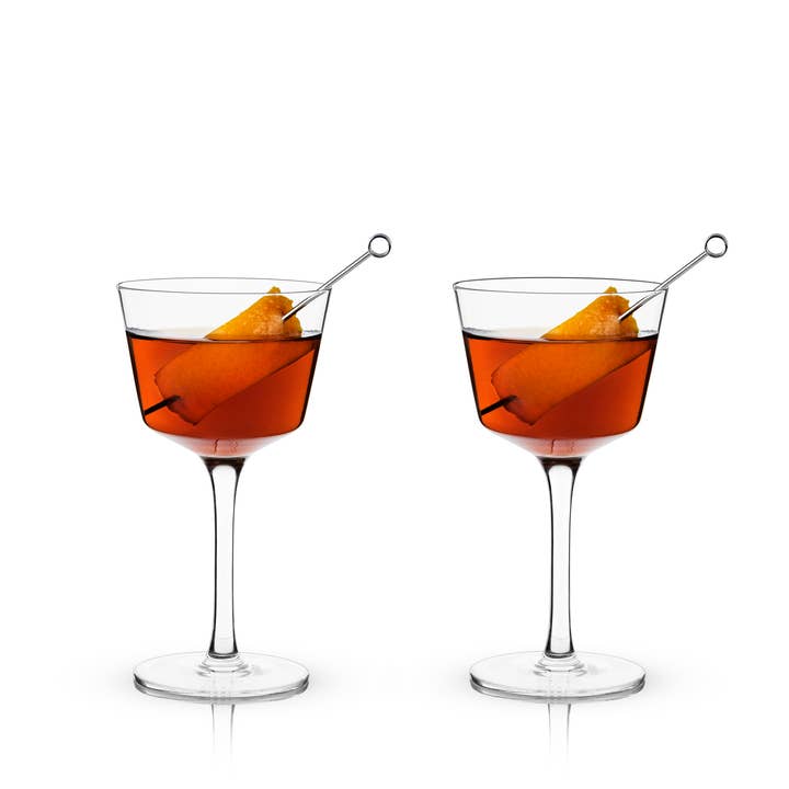 Viski - Wholesale Cocktail/Liquor Glass - Rayeâ„¢ Angled Crystal Nick & Nora Glasses - Set of 2