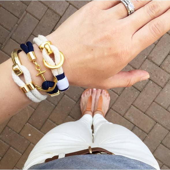 Allison Cole Jewelry – wholesale Woven/braided bracelet – Deckard - Ivory/Navy/White/Gold - Nautical Rope Bracelet1