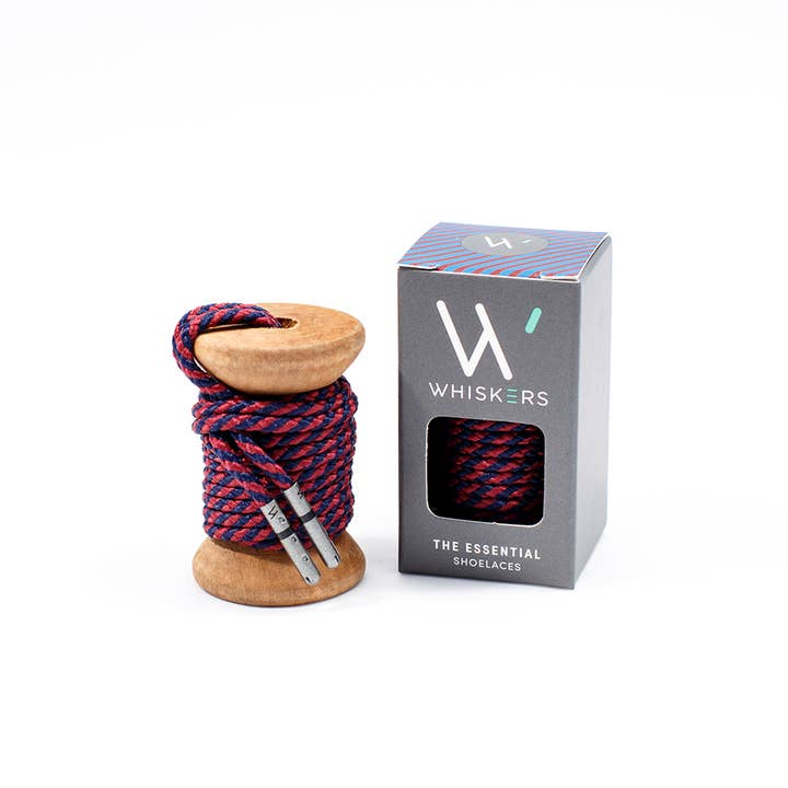 Whiskers Laces - Wholesale Shoelaces - Men's - Navy and Garnet Striped Shoelaces