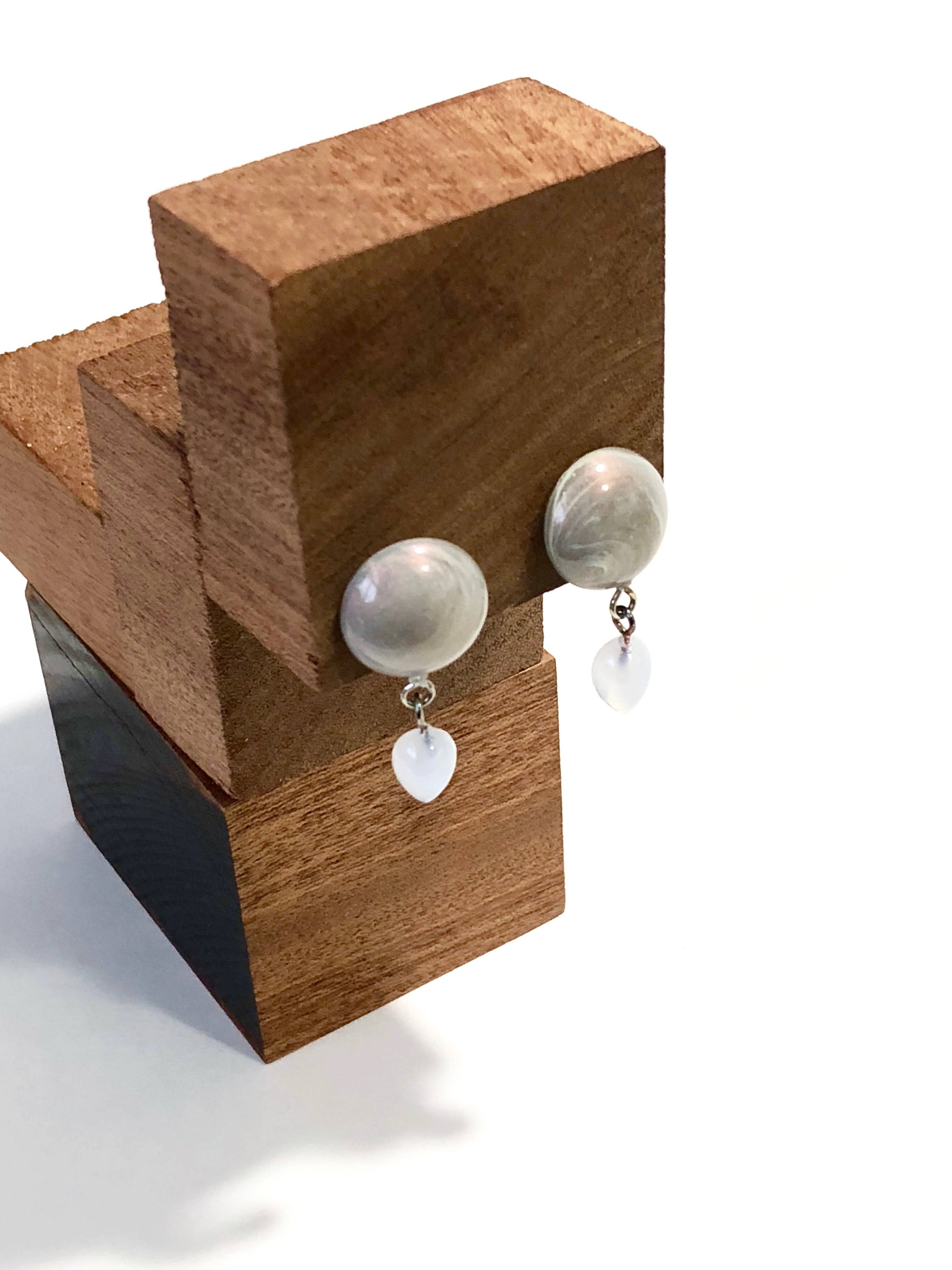 Leetie Lovendale - Wholesale Dangle Earrings - Marbled Grey Button & Blue Opal Drop Earrings0